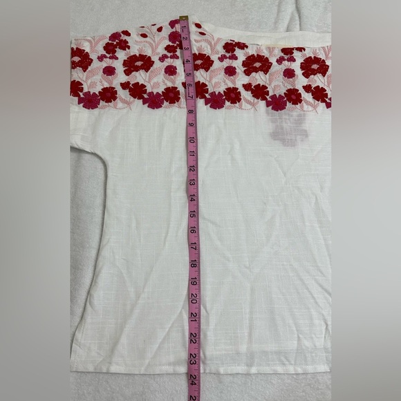 Solitaire Summer Red and White Boxy Embellished Blouse - Picture 3 of 13